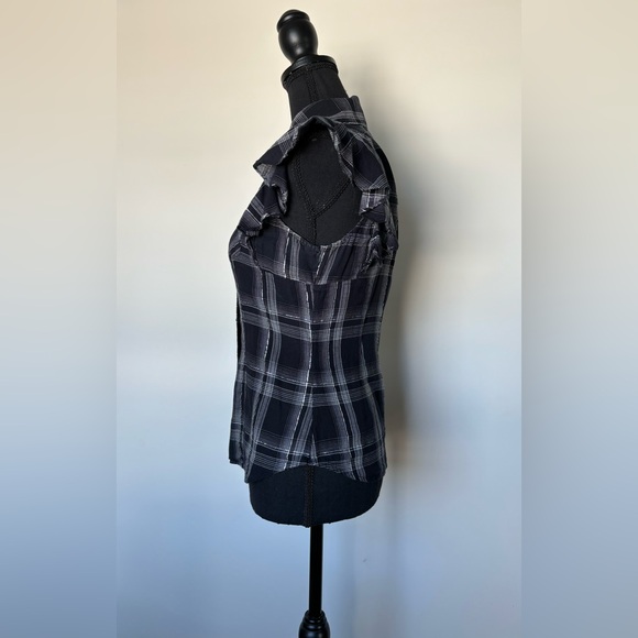 Express Women’s Ruffled Sleeve Blouse Top black with silver sparkly thread XS - Picture 4 of 10
